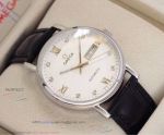 Perfect Replica Omega White Face Black Leather Strap 39mm Watch 